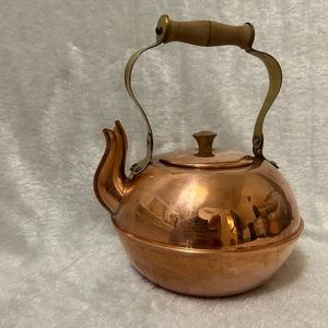 Vintage Copper Teapot with Wood Handle 1950’s Portugal